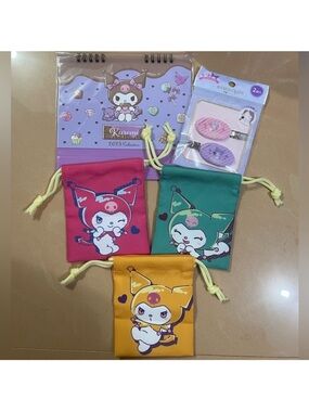 3 Kuromi Drawstring Pouch Bag Set - Pink, Green, Yellow Bundle A lot